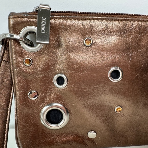Hobo International Metalic Brow Lauren Clutch Wallet Grommets Rhinestone Accents - Picture 3 of 8